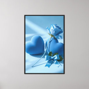 Impressão Em Tela Arte Romântico Suave Rosa Azul & Corações