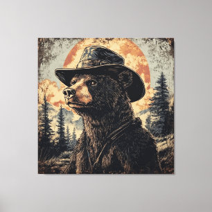 Impressão Em Tela Arte russa de ursos de pintura de parede de madeir