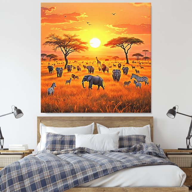 Impressão Em Tela Arte Sunset da savana africana (Insitu(Quarto))