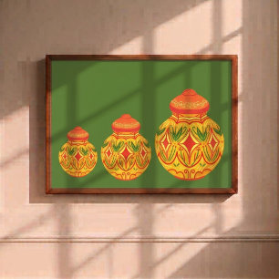 Impressão Em Tela Arte Tradicional em Parede com Potes de Terracota