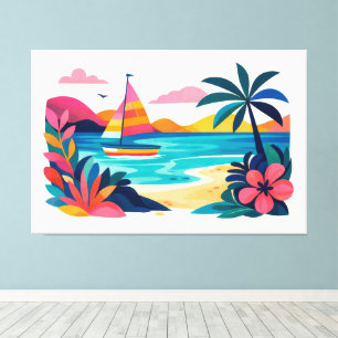 Impressão Em Tela Arte tropical de praia de meados do século