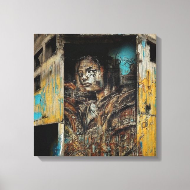 Impressão Em Tela Arte Urbana em Edifício Abandonado (Frente)