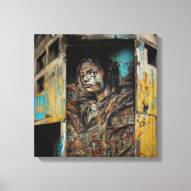 Impressão Em Tela Arte Urbana em Edifício Abandonado (Frente)