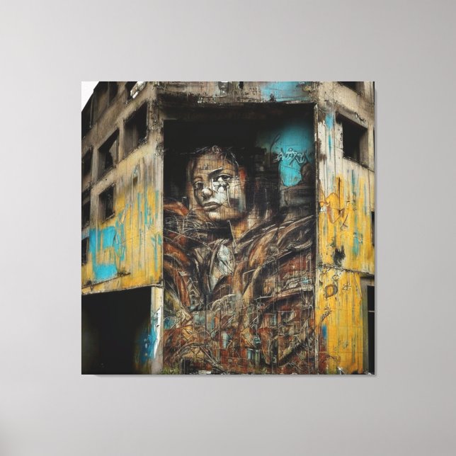 Impressão Em Tela Arte Urbana em Edifício Abandonado (Frente)