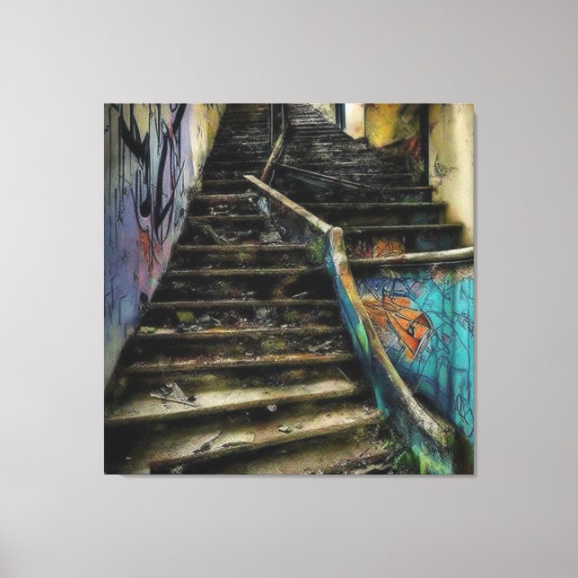 Impressão Em Tela Arte Urbana em Escadas de Edifício Abandonado (Frente)