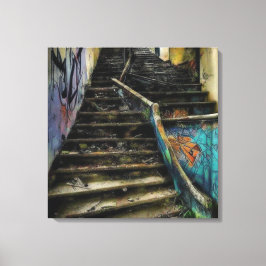 Impressão Em Tela Arte Urbana em Escadas de Edifício Abandonado