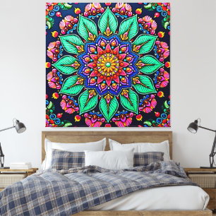Impressão Em Tela Arte Vibrante de Mandala Floral