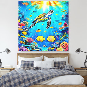 Impressão Em Tela Arte Vibrante de Tartaruga Marinha em Recife