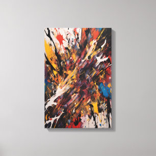 Impressão Em Tela Arte Vibrante Expressionista de Ação Abstrata Dinâ