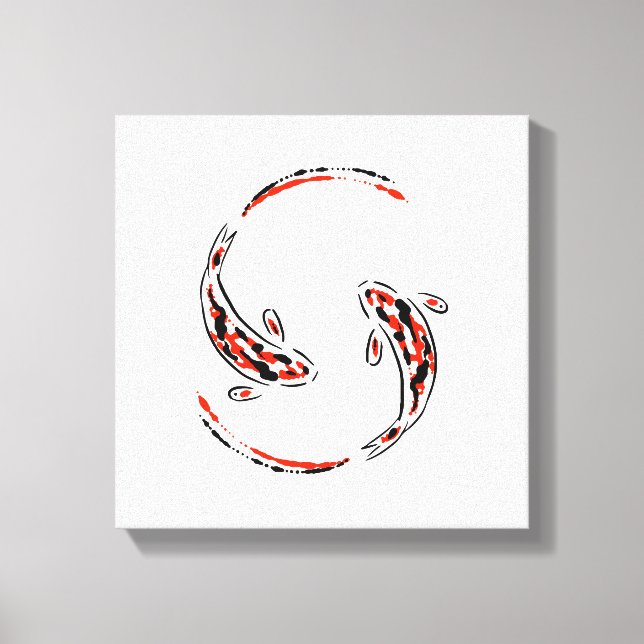 Impressão Em Tela Artista de Peixe Koi Negro e Vermelho (Frente)