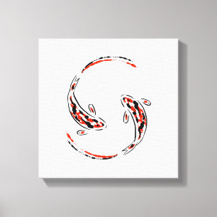 Impressão Em Tela Artista de Peixe Koi Preto e Vermelho Japonês