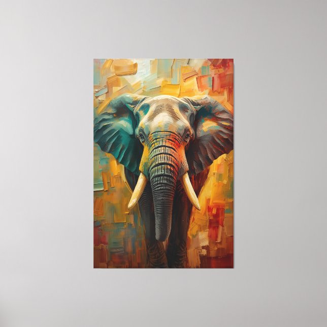 Impressão Em Tela Artistic Elephant Portrait – Vibrant Oil Painting (Frente)