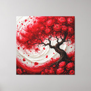 Impressão Em Tela Árvore Abstrata Vibrante Com Flores Vermelhas Gira