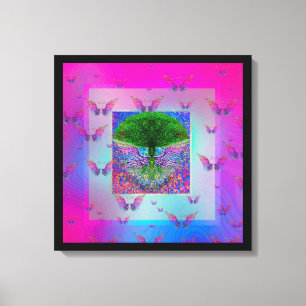 Impressão Em Tela Árvore da Vida e Asas Anjos Arco-Íris