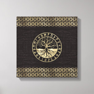 Impressão Em Tela Árvore da vida - Yggdrasil e corridas em madeira