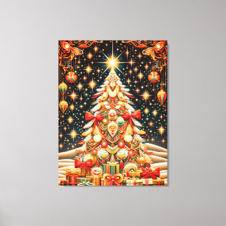 Impressão Em Tela Árvore de Natal Alegre + Brilhante Sob um Céu Escu