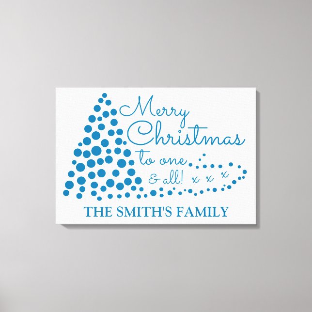 Impressão Em Tela Árvore de Natal Azul, Nome Personalizado da Famíli (Frente)