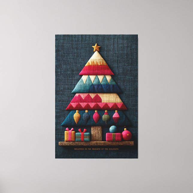 Impressão Em Tela Árvore de Natal com Textura de Tecido Acolchoado (Frente)