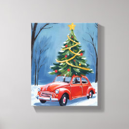 Impressão Em Tela Árvore de Natal de Carro Vermelho Antigo