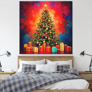 Impressão Em Tela Árvore de Natal e Arte de Presentes Festivos