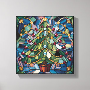 Impressão Em Tela Árvore de Natal em Vidro Colorido Estilo Tiffany