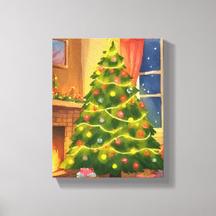 Impressão Em Tela Árvore de Natal Pintura Feliz Natal
