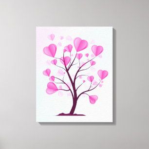 Impressão Em Tela Árvore do Amor Árvore dos Corações Aquarela Rosa P
