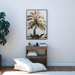 Impressão Em Tela Árvore Dracaena Preta e Dourada
