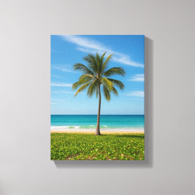 Impressão Em Tela Árvore Tropical de Palma na Costa Oceânica (Frente)