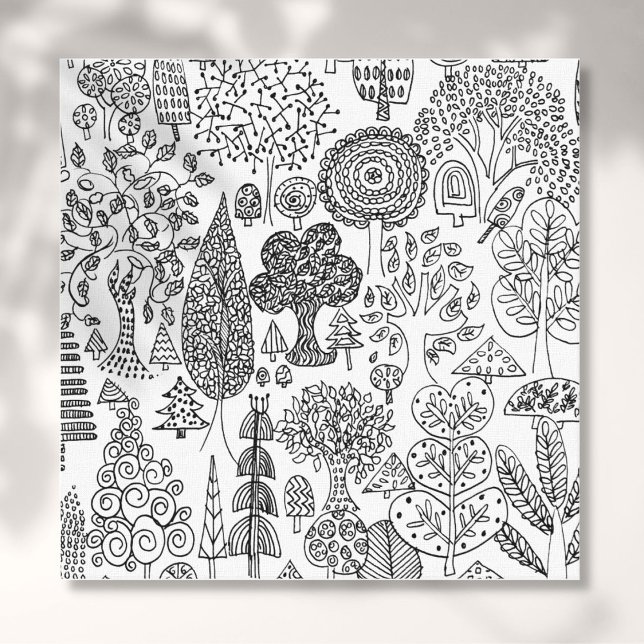 Impressão Em Tela Árvores Arte Negra e Branca Moderna Desenhada à Mã (Modern Decorative Black and White Trees Canvas Print)