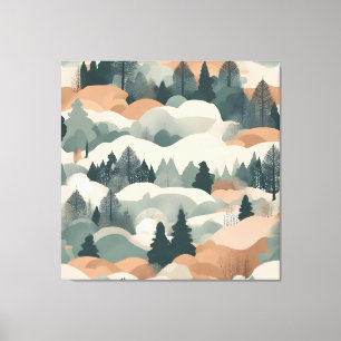 Impressão Em Tela Árvores e Montanhas Projeto Abstrato de Boho