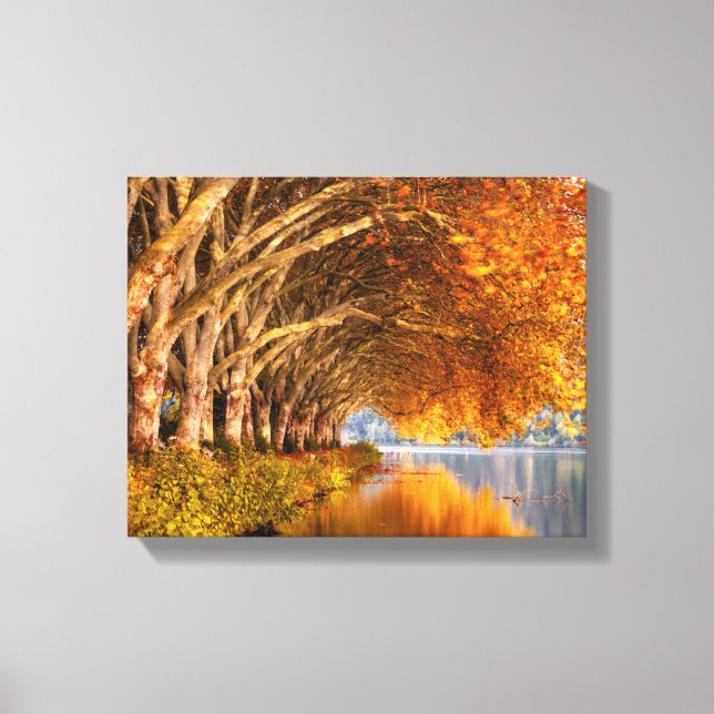 Impressão Em Tela Árvores Planas do outono sobre um lago (Frente)