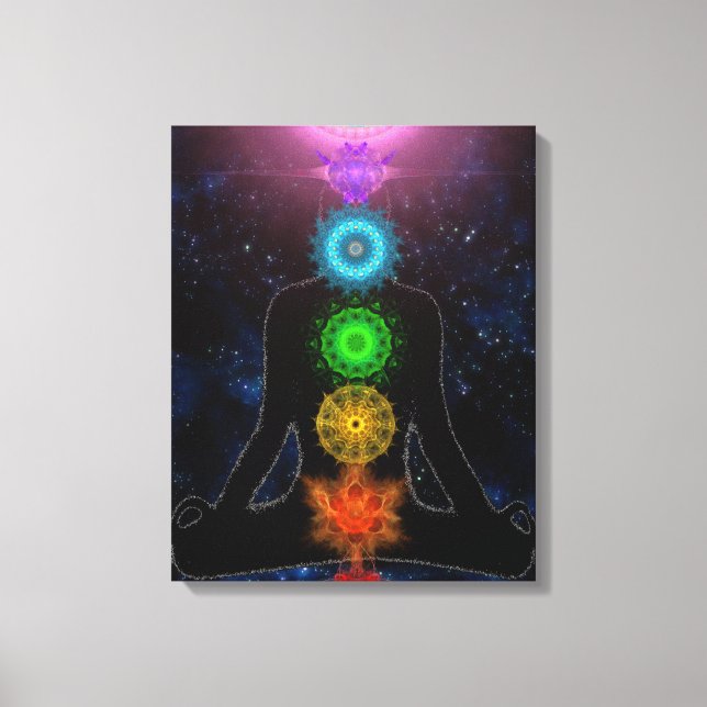 Impressão Em Tela As Chakras - Com Estrelas e Meditação (Frente)