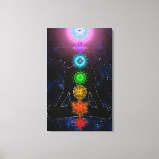 Impressão Em Tela As Chakras - Com Estrelas e Meditação (Frente)