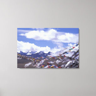 Impressão Em Tela Ásia, China, Tibete, Passagem de Tangla. Bandeira