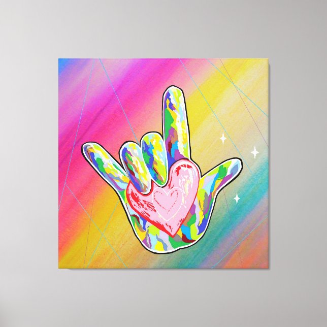 Impressão Em Tela ASL EU AMO VOCÊ Sign with Heart (Frente)