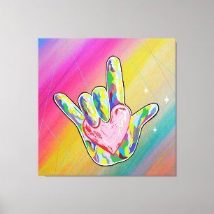 Impressão Em Tela ASL EU AMO VOCÊ Sign with Heart