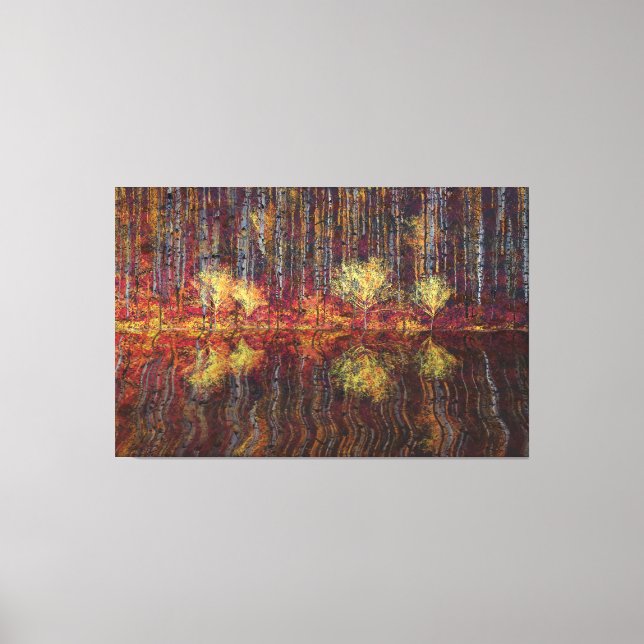 Impressão Em Tela Aspen trees forest by the lake (Frente)
