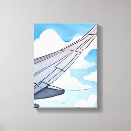 Impressão Em Tela Assento na Janela | Asa de Avião Céu Aquarela Viag