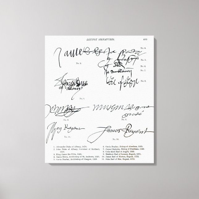 Impressão Em Tela Assinaturas da 15 escocesa e do século XVI (Frente)