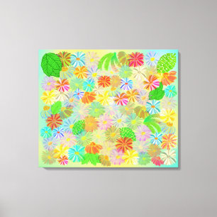 IMPRESSÃO EM TELA ASTER & CONE FLOWERS & TROPICAL LEAVE WATERCOLOR
