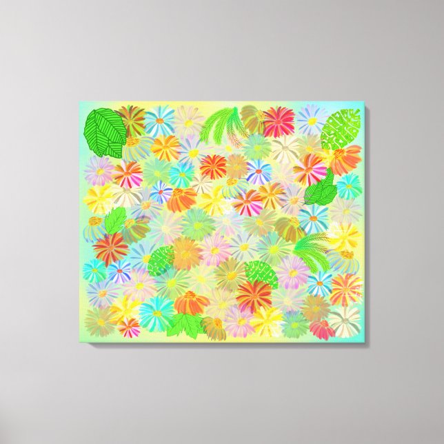 IMPRESSÃO EM TELA ASTER & CONE FLOWERS & TROPICAL LEAVE WATERCOLOR (Frente)