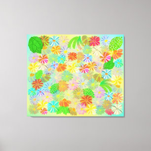 IMPRESSÃO EM TELA ASTER & CONE FLOWERS & TROPICAL LEAVE WATERCOLOR