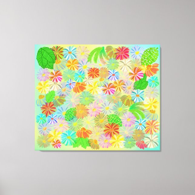 IMPRESSÃO EM TELA ASTER & CONE FLOWERS & TROPICAL LEAVE WATERCOLOR (Frente)