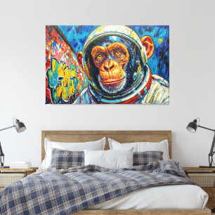 IMPRESSÃO EM TELA ASTRONAUTA CHIMPANZÉ VOLTANDO PARA CASA