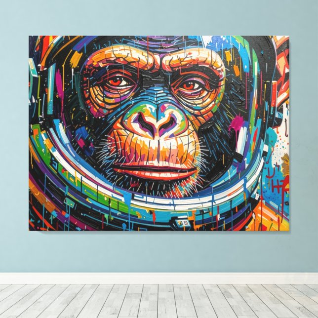 IMPRESSÃO EM TELA ASTRONAUTA CHIMPANZÉ VOLTANDO PARA CASA-11 (Insitu(piso de madeira))