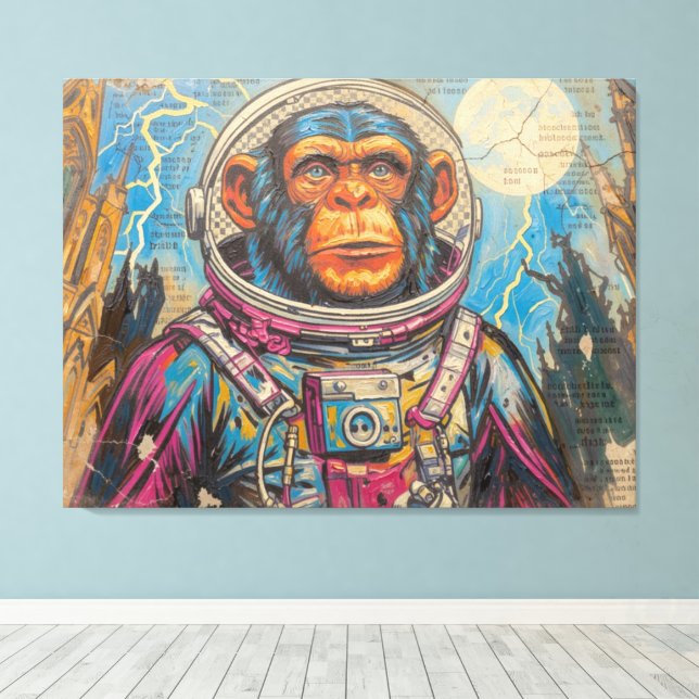 IMPRESSÃO EM TELA ASTRONAUTA CHIMPANZÉ VOLTANDO PARA CASA-5 (Insitu(piso de madeira))