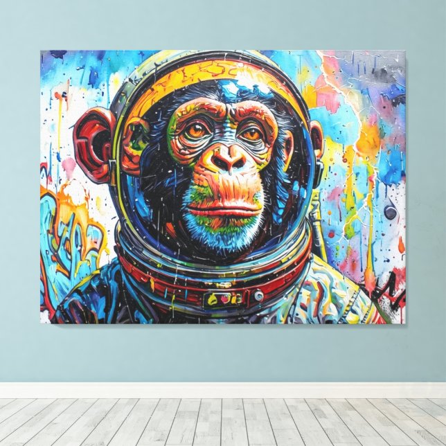 IMPRESSÃO EM TELA ASTRONAUTA CHIMPANZÉ VOLTANDO PARA CASA-9 (Insitu(piso de madeira))
