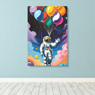Impressão Em Tela Astronauta com balões coloridos no espaço
