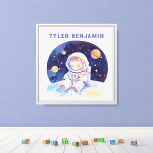 Impressão Em Tela Astronauta Espacial em Aquarela Caprichosa